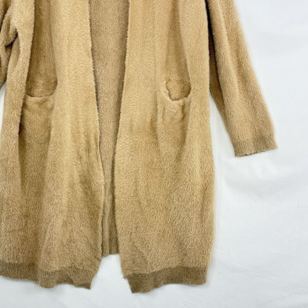 STELEN Fuzzy Knit Long Cardigan Sweater Camel Tan Open Front Slouchy Womens Sz M - Picture 15 of 16